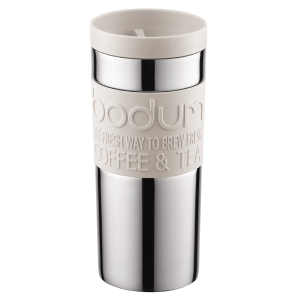 Bodum TRAVEL MUG: Travel Mug, Doppelwandig, Edelstahl, 0.35 l | Cremefarben