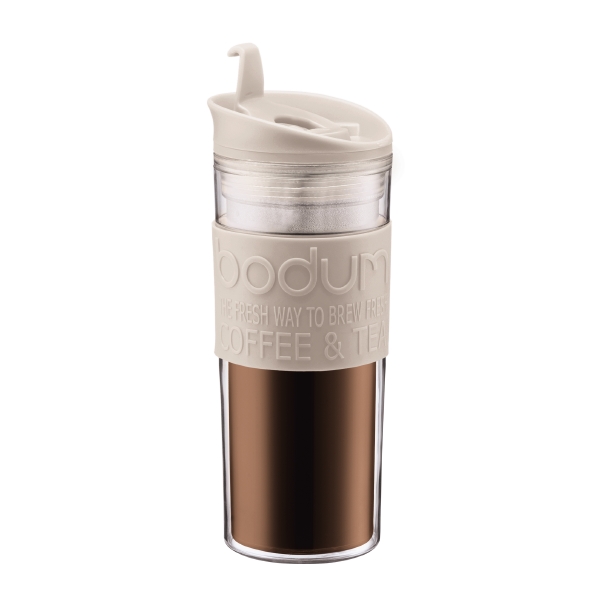 Bodum TRAVEL MUG: Travel Mug, Doppelwandig, Kunststoff, 0.45 l | Cremefarben