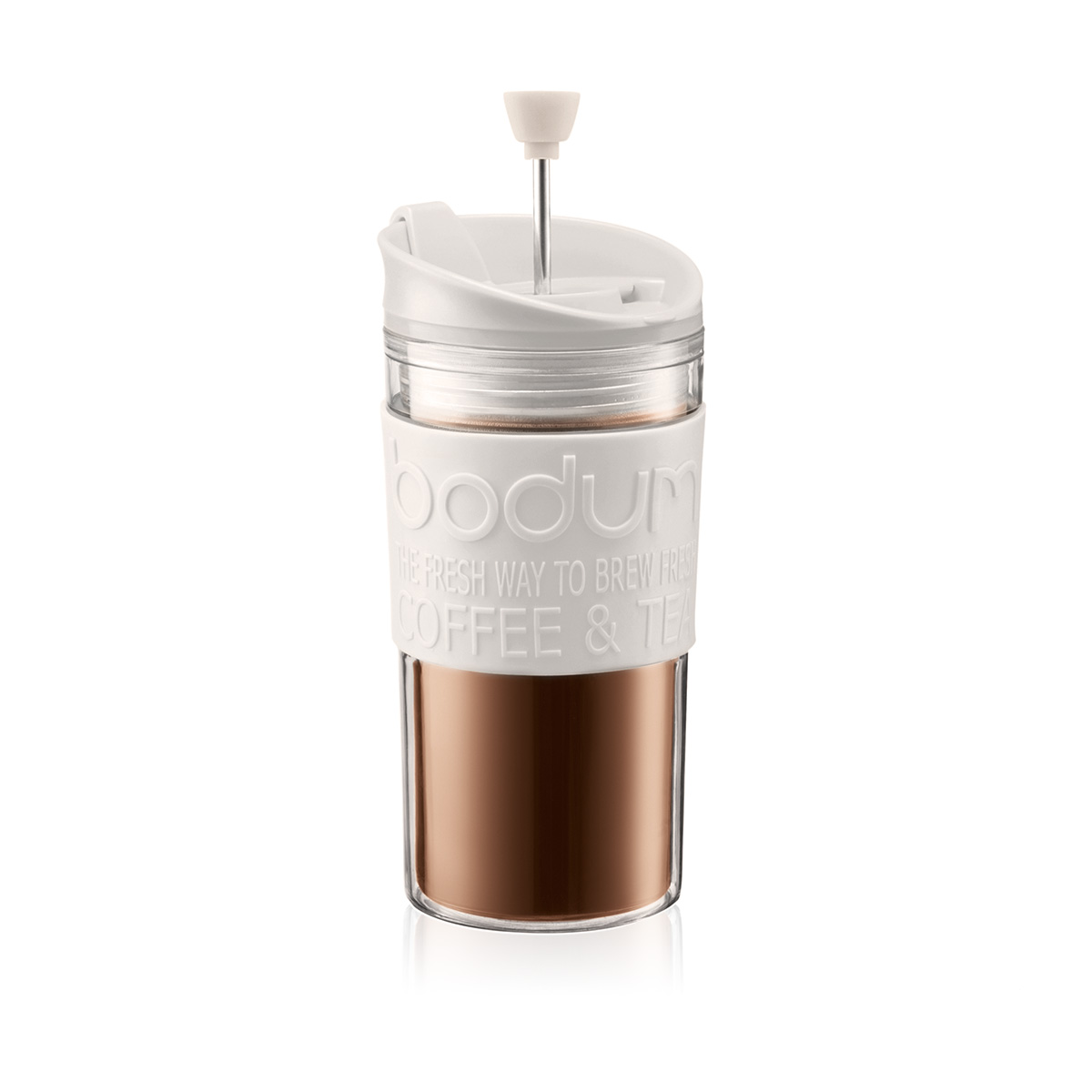 Bodum TRAVEL PRESS: Kaffeebereiter, Doppelwandig, Kunststoff, 0.35 l | Cremefarben