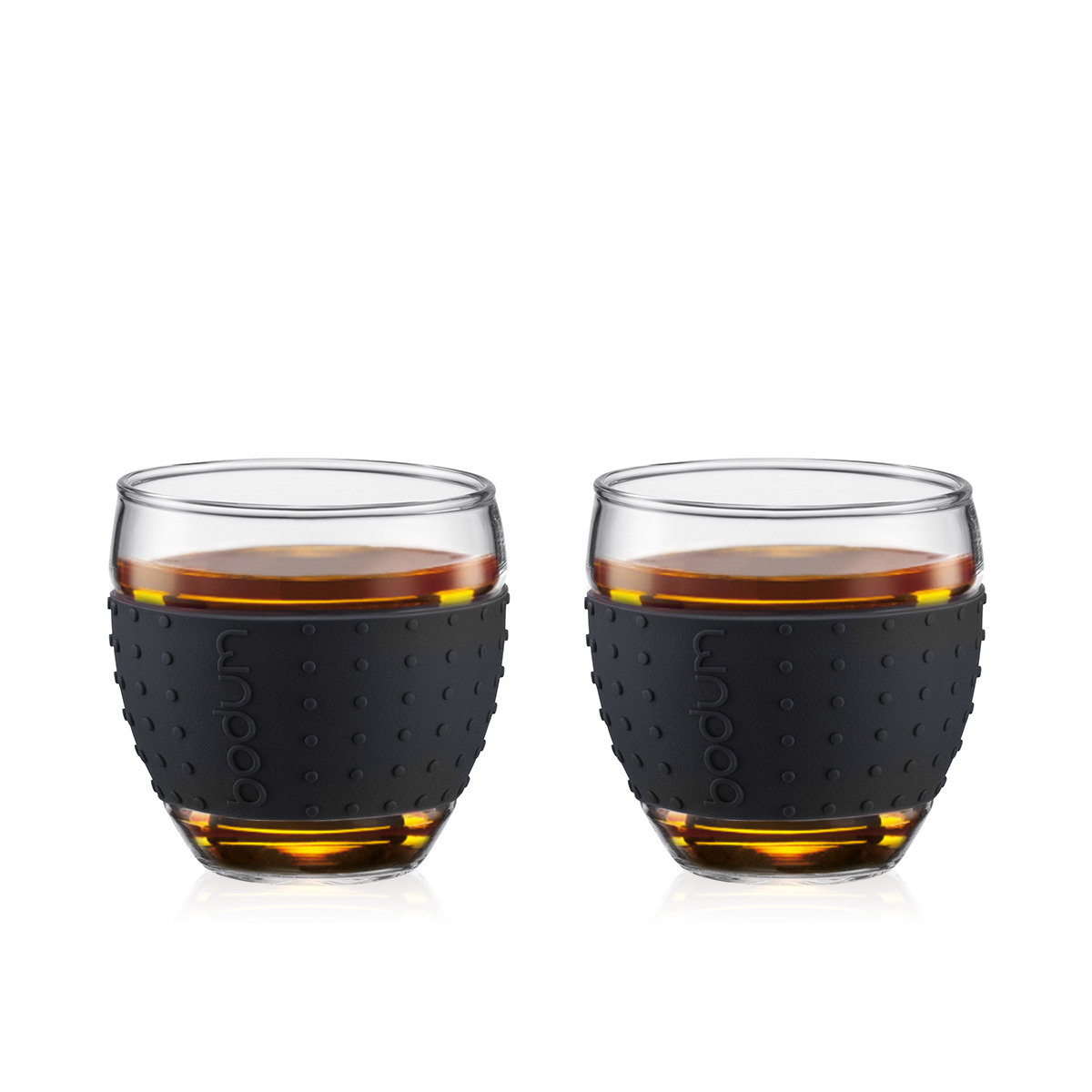 Bodum PAVINA®: Set van 2 glazen met siliconen handvat, 0.1 l | Zwart