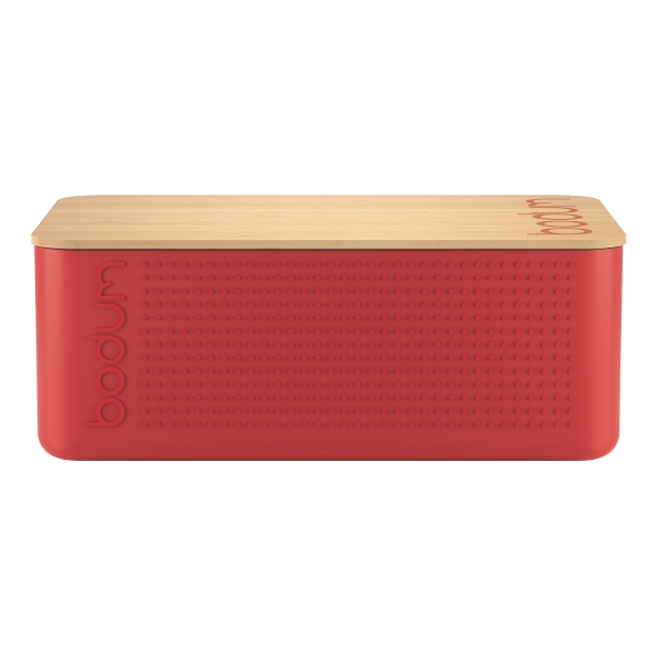 Bodum BISTRO: Boite à pain grand modèle, couvercle bambou, 24 cm x 37 cm x H 14 cm | Rouge