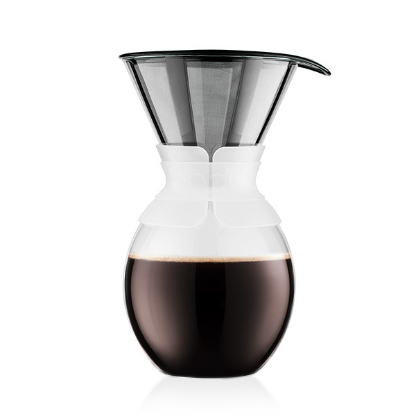 Bodum POUR OVER: Coffee maker with permanent stainless steel filter, 12 cup, 1.5 l, 51 oz | Milk white