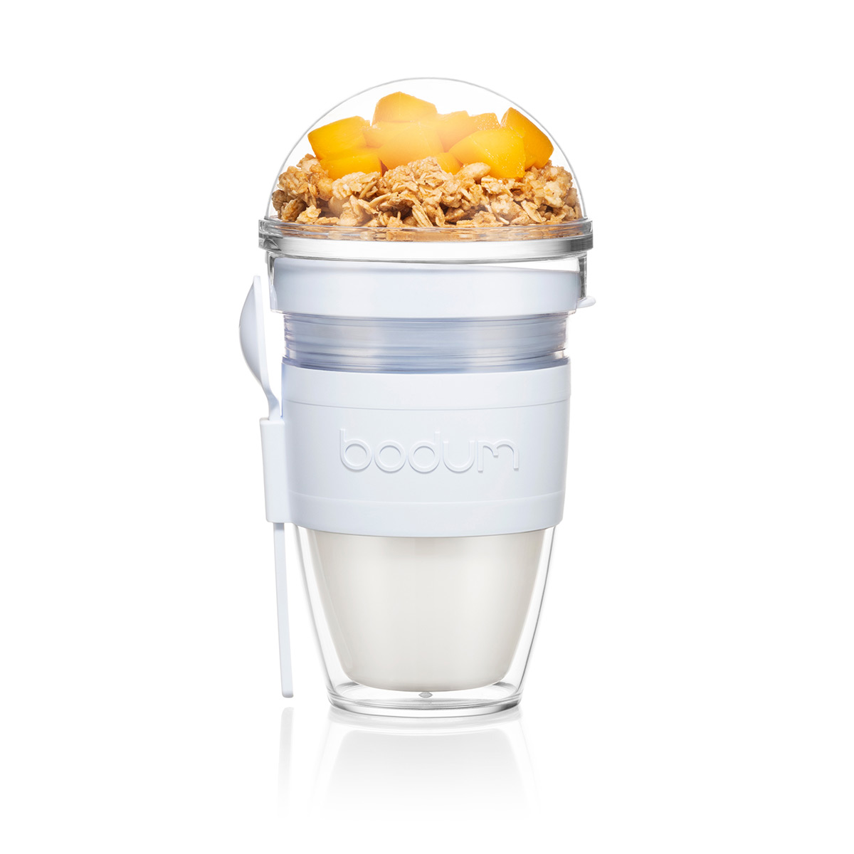 Bodum JOYCUP: Vaso de yogur con soporte para granola, 0,25 l. Plástico de doble pared, material irrompible | Blue Moon