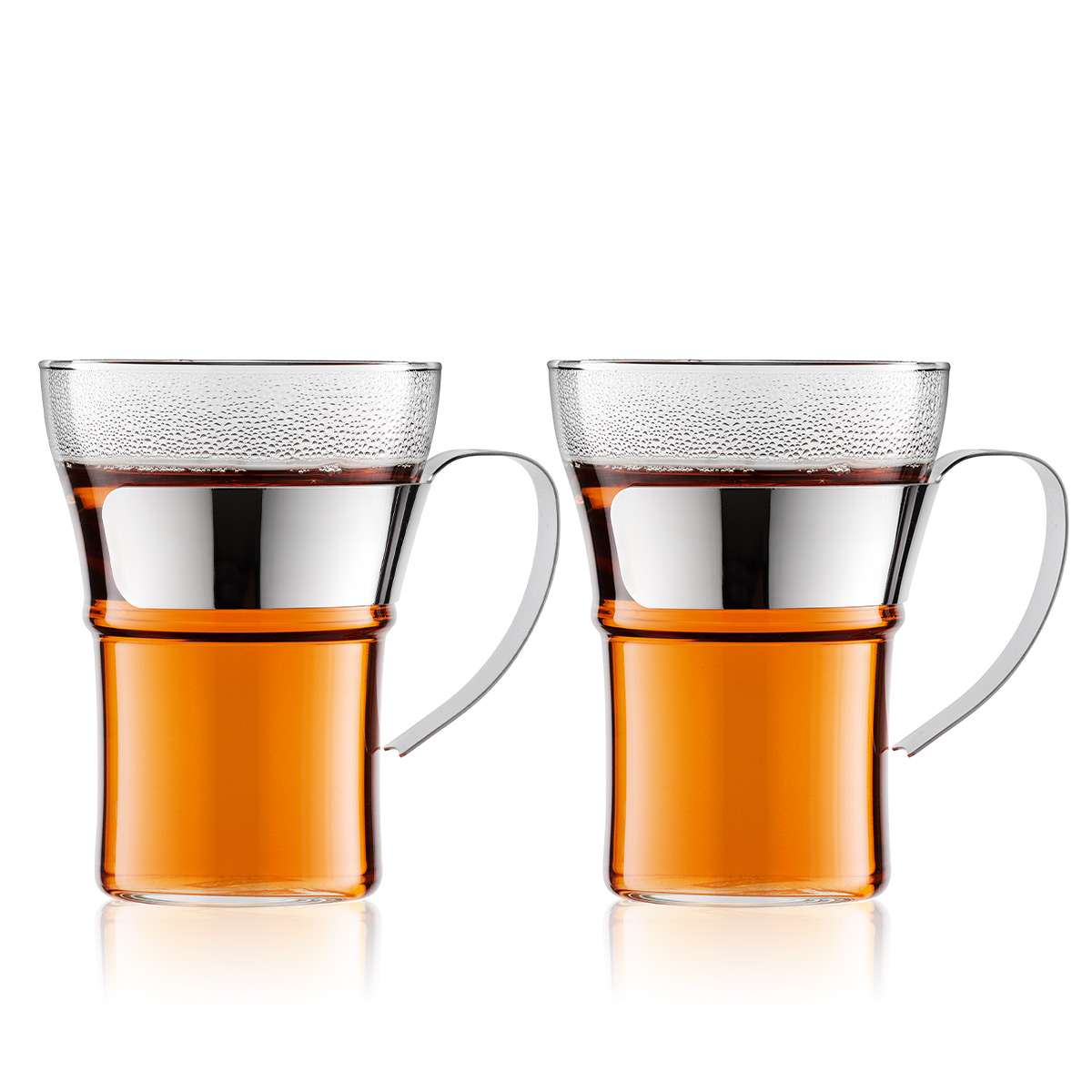 Bodum ASSAM: 2 Stück Kaffeeglas mit Metallgriff, 0.35 l | Verchromt