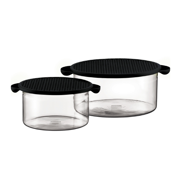 HOT POT SET: Conjunto de 2 taças com tampa de silicone, 1.0 l e 2.5 l