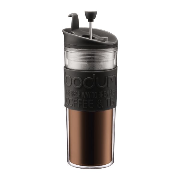 Bodum K11067-01 Travel Press Kaffeebereiter aus Edelstahl in schwarz mit Ersatzdeckel
