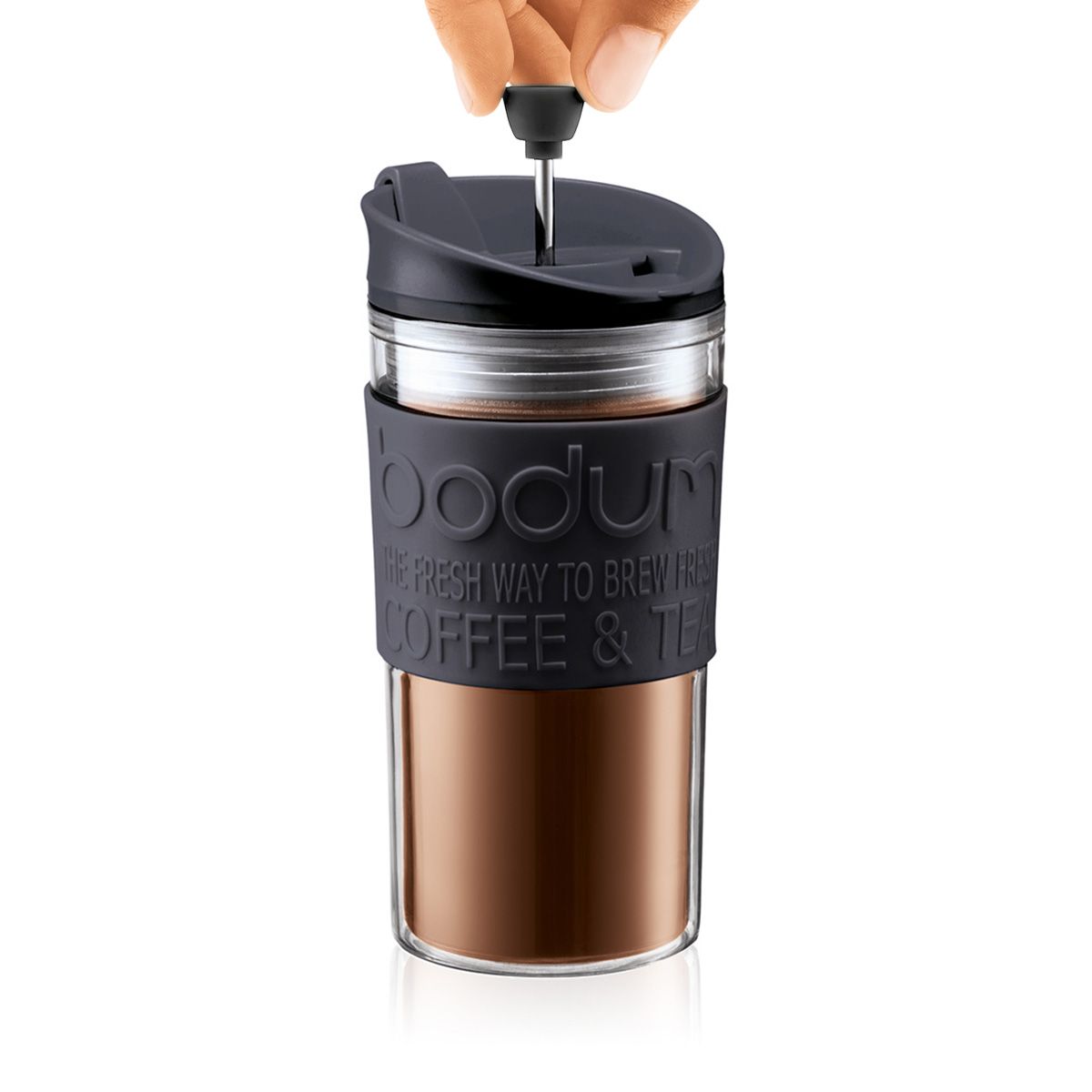 Bodum K11067-01 Travel Press Kaffeebereiter aus Edelstahl in schwarz mit Ersatzdeckel