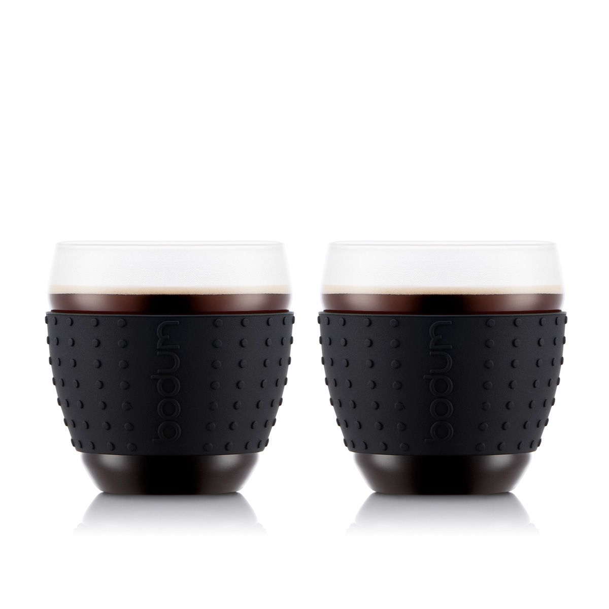 12oz Bodum Pavina Set of 2 Glass Mugs Black 0.35L
