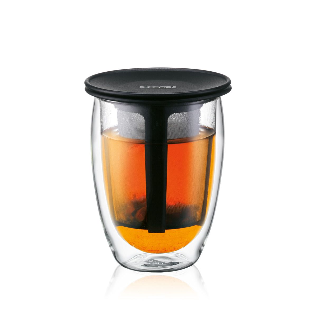 Bodum 12-Ounce Tea for One Double Wall Glass with Strainer Black 