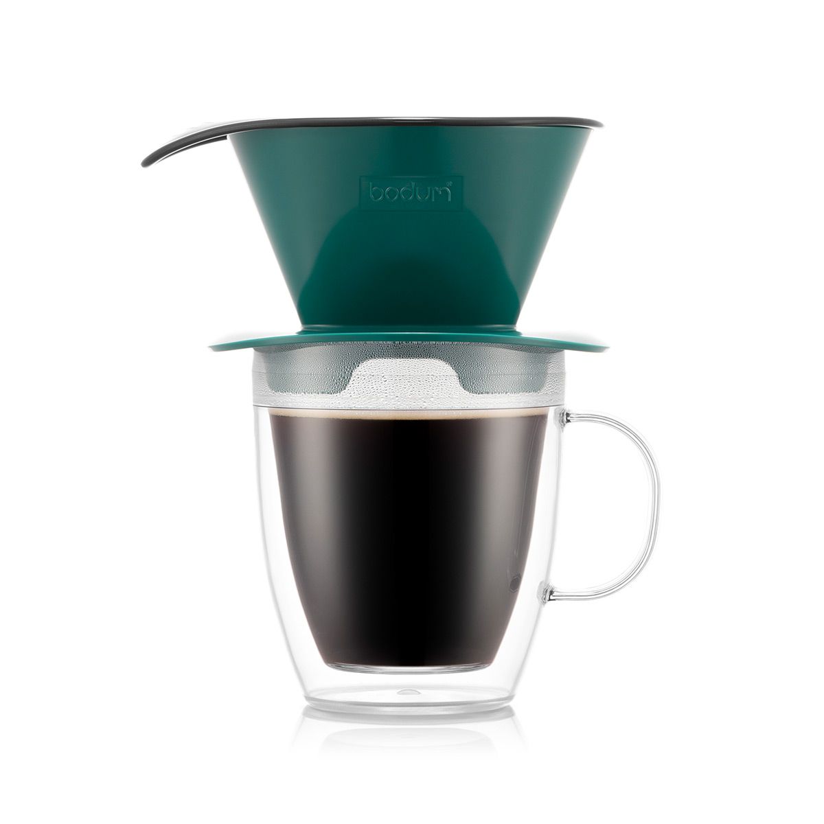 BODUM Pour-Over Coffee Dripper with Reusable Stainless Steel Filter, 34  Ounce, Black 