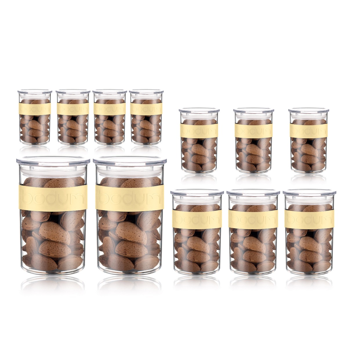 Bodum PRESSO: Set de 12 bocaux conservation PC, 4 x 0.25 l, 3 x 0.6 l, 3 x 1.0 l, 2 x 2.0 l | Banana