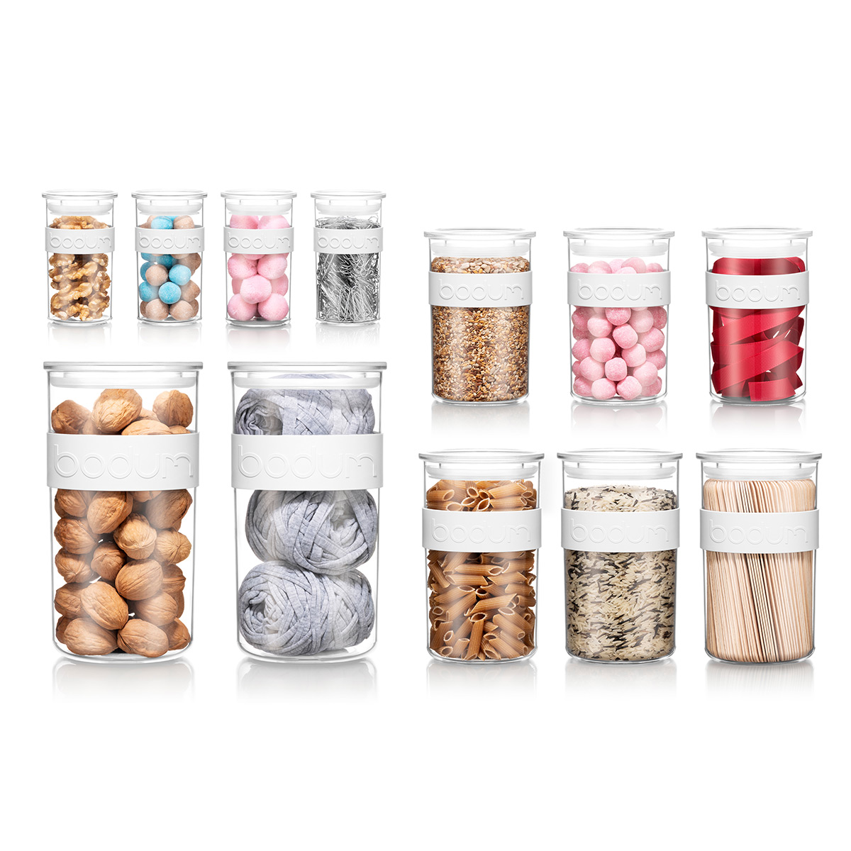 Bodum PRESSO: Set 12 barattolo in PC, 4 x 0.25 l, 3 x 0.6 l, 3 x 1.0 l, 2 x 2.0 l | Ombra