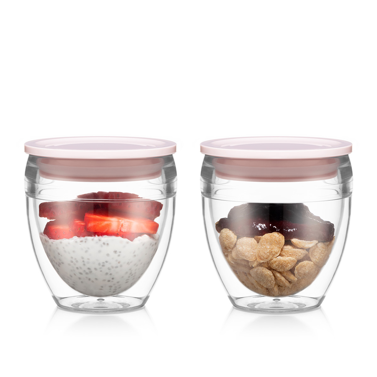 Bodum PAVINA TO GO: 2 Becher, Kunstoff, doppelwandig, 0.25 l, mit Deckel | Strawberry