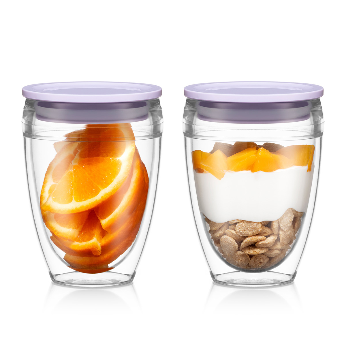 Bodum PAVINA TO GO: 2 Becher, Kunstoff, doppelwandig, 0.3 l, mit Deckel | Verbena