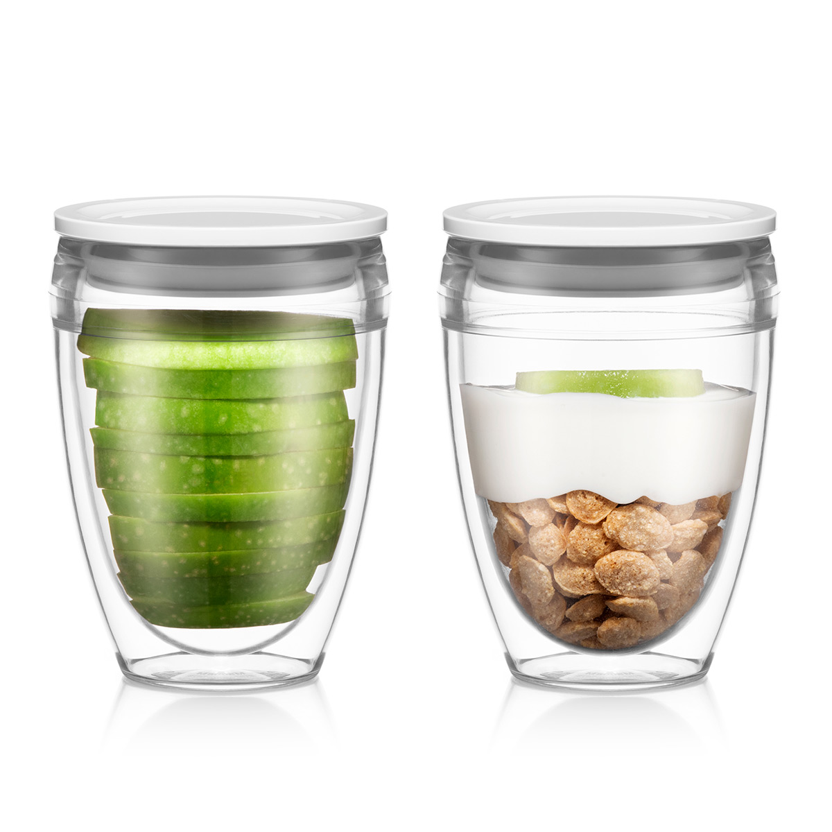 Bodum PAVINA TO GO: 2 Becher, Kunstoff, doppelwandig, 0.3 l, mit Deckel | Schatten