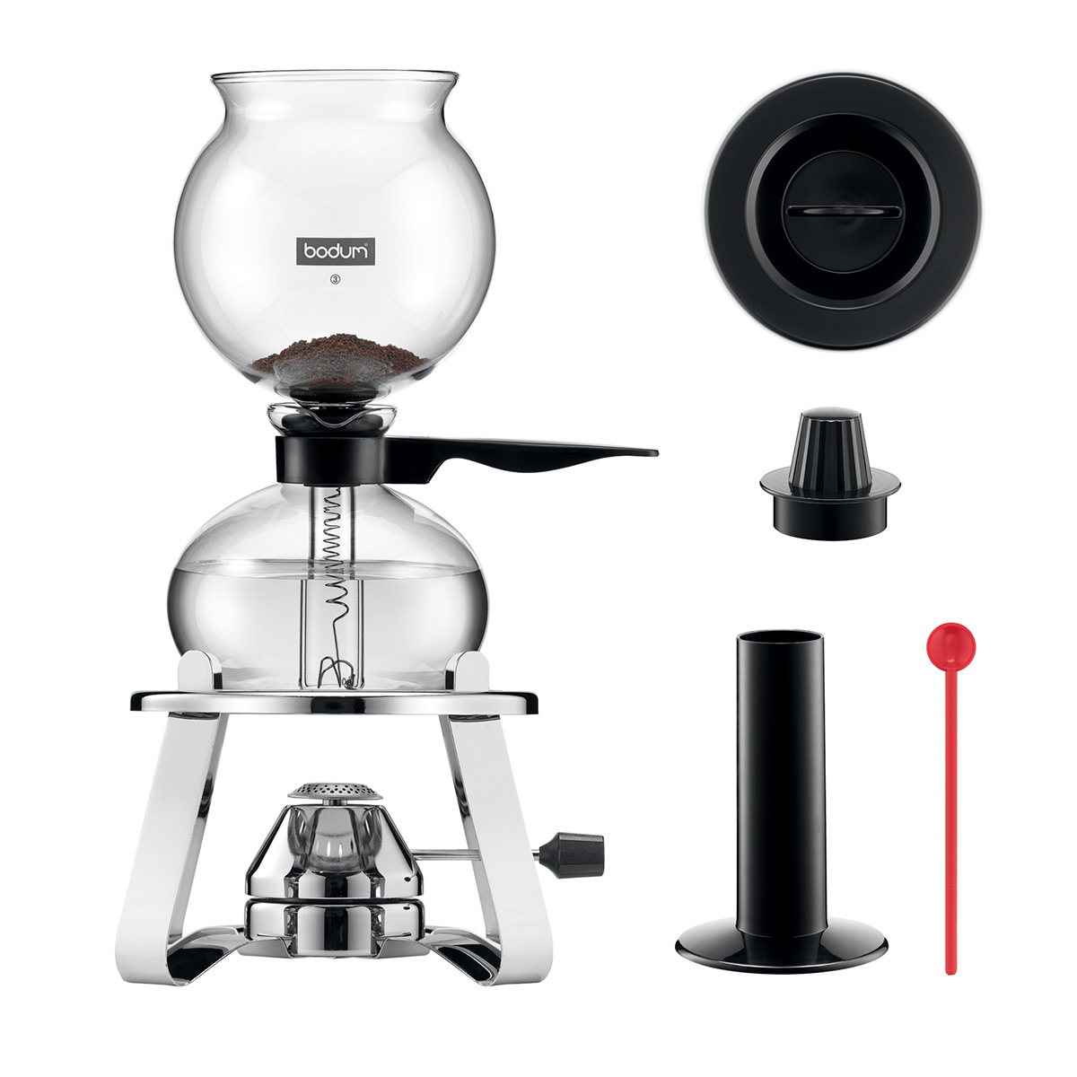 Bodum PEBO®: Vacuum coffee maker with burner and accessories | Shiny